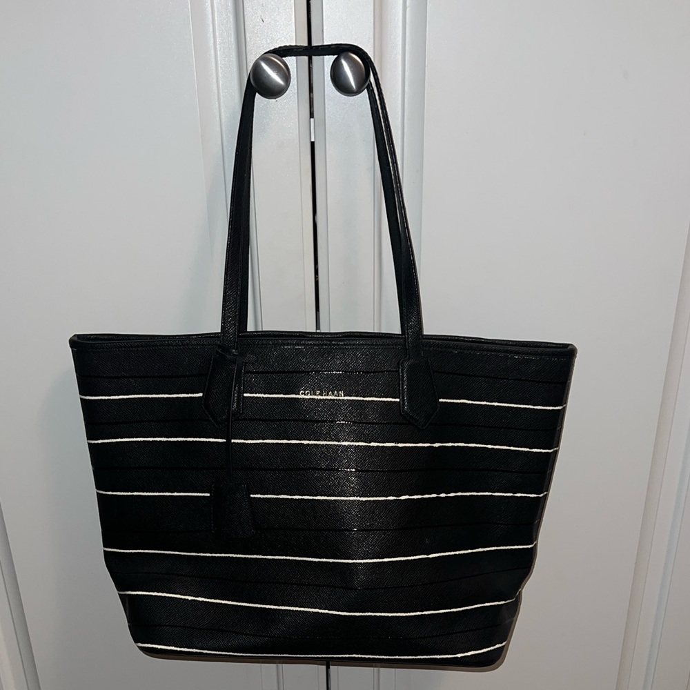Cole Haan Black and White Striped Tote